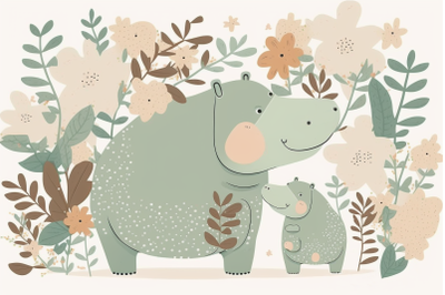 Scandinavian mom and baby hippopotamus