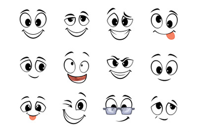 Happy faces expressions. Funny mouthes and eyes emotions, face sketch