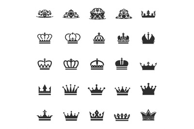 Princes crowns. King queen princess and prince crown icons, heraldic v