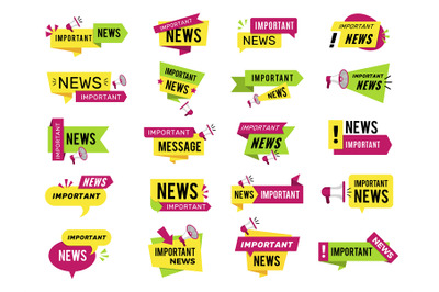 Loudspeaker sticker. Important news banners announce ads stickers disc