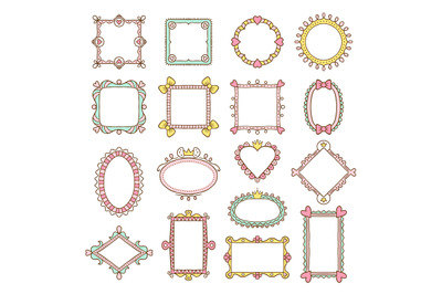 Frames templates. Cute decorative sketchy geometrical frames for photo