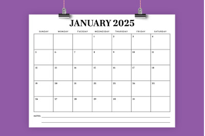 2025 8.5 x 11 Inch Calendar Template