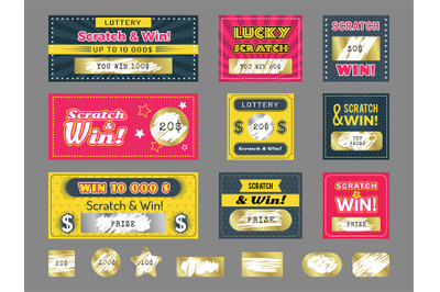 Scratching cards. Prize games cards tickets lottery templates recent v