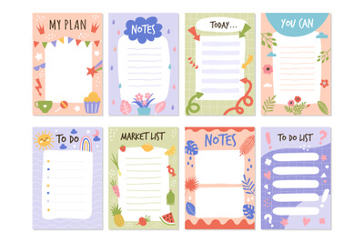 Planner list. To do organized checklist template with place for text e