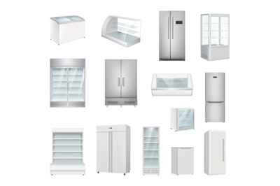 Refrigerators. Industrial and home frozen refrigerators various models