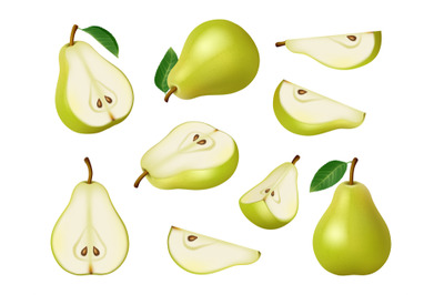 Pears collection. Green and yellow delicious healthy fruits decent rea