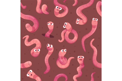 Worms pattern. Crawlers in action poses funny creeping insects in grou