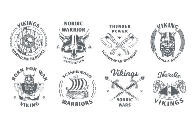 Vikings badges. Scandinavian or nordic authentic labels with vikings b