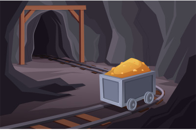 Mining background. Natural resources mining carts with diamonds and st