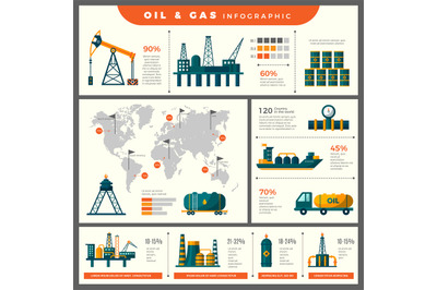 Petroleum production infographic. Technical icons for business placard