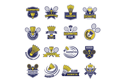 Badminton badges. Sport tournament logo with flounce and racket recent