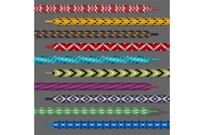 Shoelace designs. Different types of ropes boots shoelaces templates s