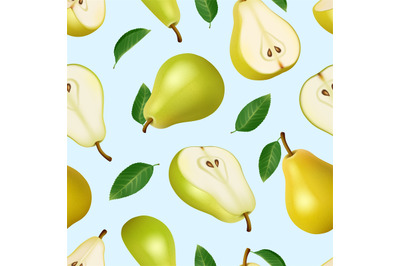 Pears pattern. Fruit juice labels with delicious healthy pears illustr