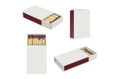 Matchboxes. Realistic burning stick matches containers for wooden matc