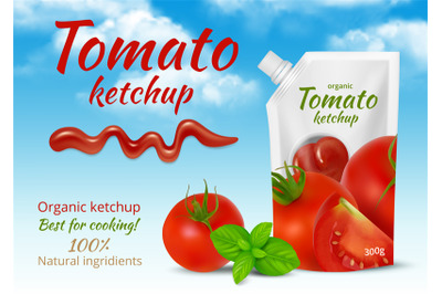 Ketchup ads. Containers for liquid food ingredients tomato design labe