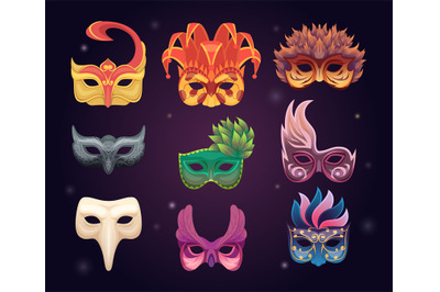 Venetian masks. Party colored carnival items for masked faces mystery