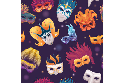 Mask pattern. Venetian masked carnival faces exact vector seamless bac