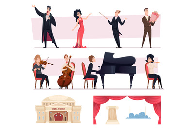 Opera singers. Cartoon characters of music band for theatrical events