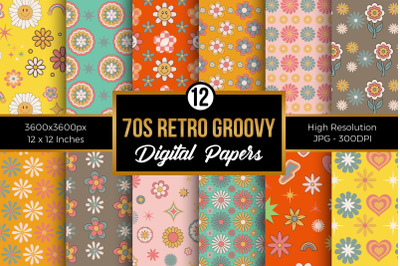 70s Retro Groovy Flowers Digital Papers