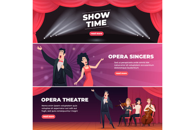 Theatral banners. Outdoor opera singers luxury artists music classical