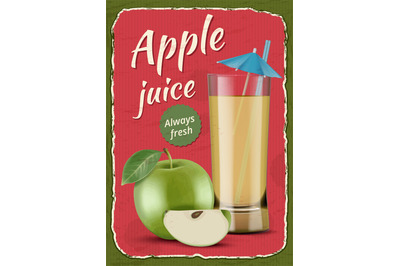 Apple juice poster. Vintage labels with fruits and place for text dece