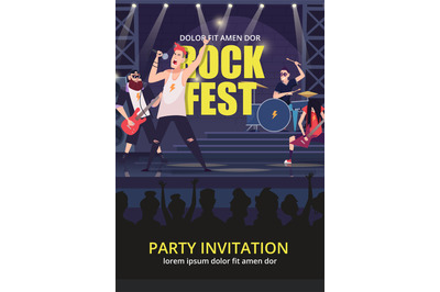 Rock party invitation. Print poster design for music rock performance