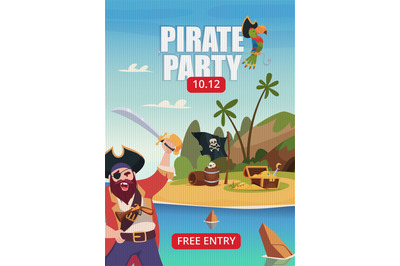 Pirate party. Performance event for kids with funny pirate costumes sw