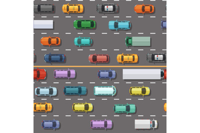 Cars pattern. Machines on road city heavy traffic swanky vector seamle