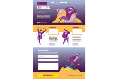 Business landing. Web page template design ui buttons frames and pictu