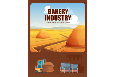 Bakery poster. Fresh bread production ads placard with illustration of