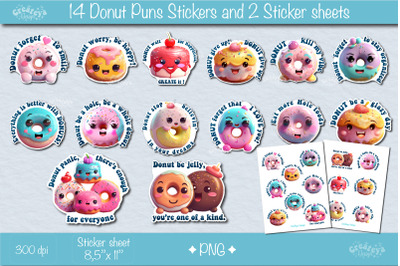 Funny Stickers Bundle| Printable Kawaii Stickers bundle png| Donuts pn
