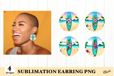 Summer Beach Earring PNG. Round Earring Sublimation