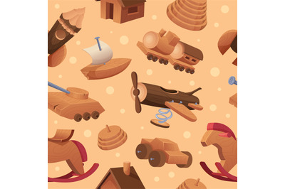 Wooden toys pattern. Handmade attractions for happy kids playground to