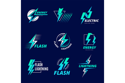 Lightning bolt logo. Electricity and flash symbols power emblem strong