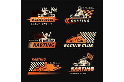 Karting. Race cars emblems or logos with place for text symbols of spe