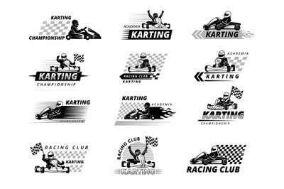 Race karting. Fast extreme sport cars emblems and badges collection is