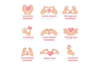 Hands hearts. Donation love and helping symbols recent vector stylizin