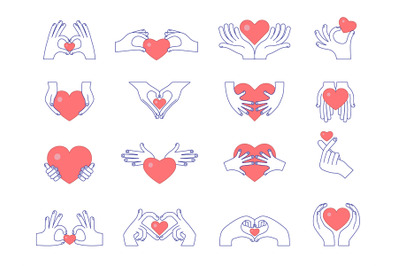 Hands with hearts. Conceptual symbols of donation happiness friendship