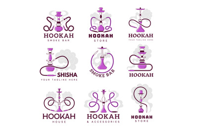 Hookah labels. Smoking lounge club in oriental arabian style logo rece