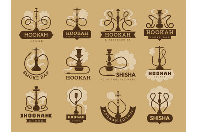 Hookah badges. Smoke club logotypes in oriental style hookah club logo