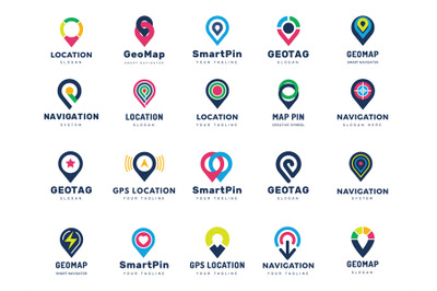 Gps logo. Pin stylized drops navigation map markers recent vector temp