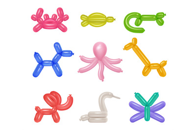 Balloon animals. Rubber festival decoration colored animals for kids e