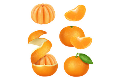 Sliced orange. Realistic peeled mandarin and orange skin natural helth