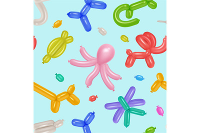 Balloon animals pattern. Different rubber colored balloons for festive