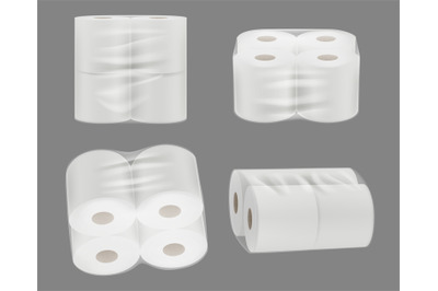 Toilet paper packages. Realistic mockup of paper rolls set of soft hyg