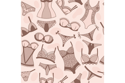 Lingerie pattern. Woman body clothes seamless background recent vector