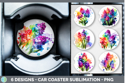 Rainbow Hyacinth Flowers Car Coaster | Sublimation Coaster Designs Bun