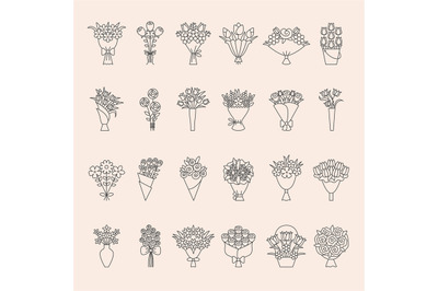 Bouquet flowers. Stylized floral collection with decorative bouquet re