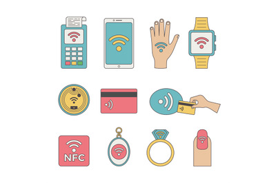 Nfc icon. Smart technology of distance payments and digital gadgets co