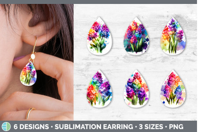 Rainbow Hyacinth Flowers Teardrop Earrings | Sublimation Earrings Desi